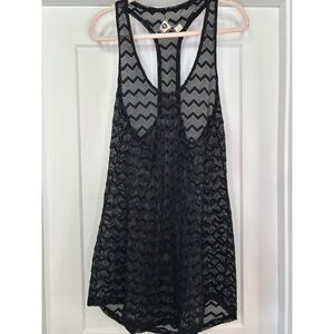 Roxy Black Crochet Chevron Racerback Swim Coverup Dress Large Beach Surf Boho